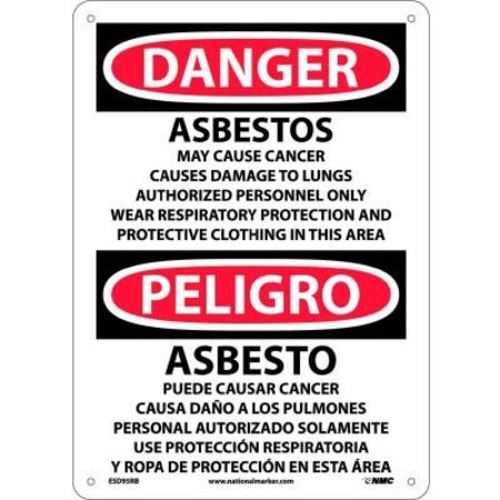 NATIONAL MARKER CO Bilingual Plastic Sign - Danger Asbestos Cancer And Lung Disease Hazard ESD95RB